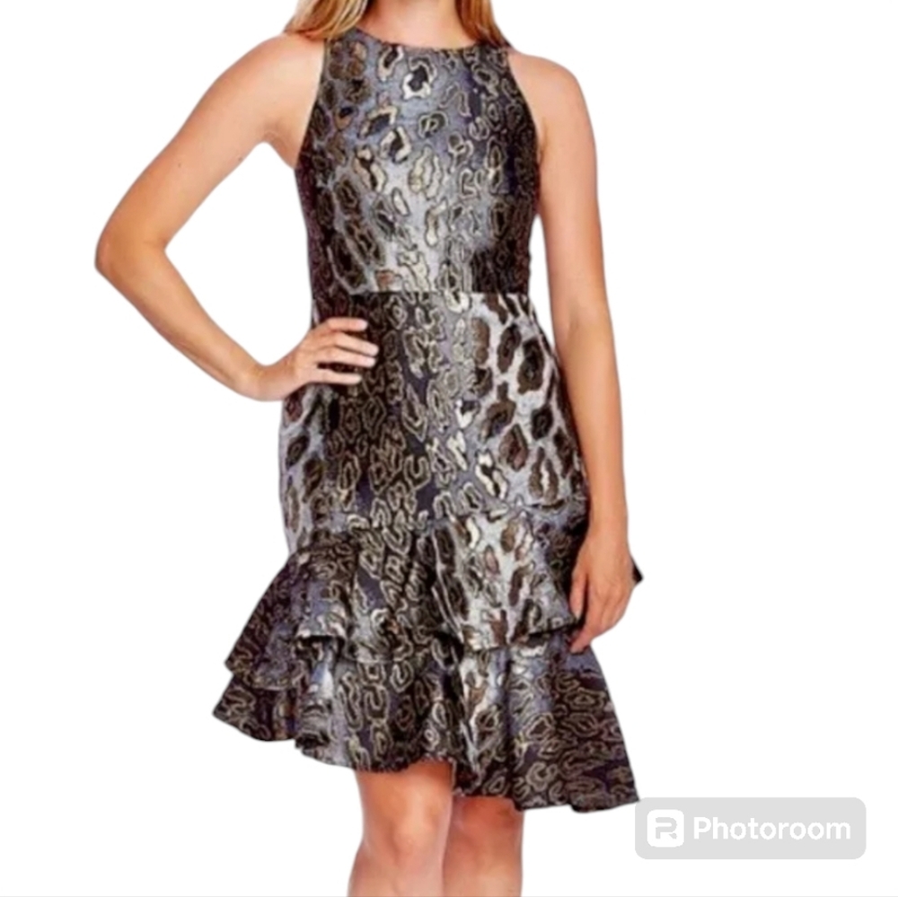 Vince Camuto Asymmetrical Leopard Print Dress - Black and Gray